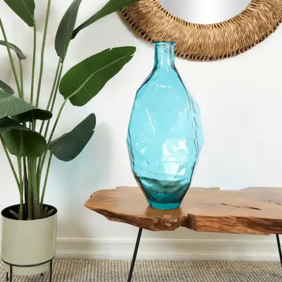 24" Teal Recycled Glass Tall Spanish Bottleneck Vase {7}