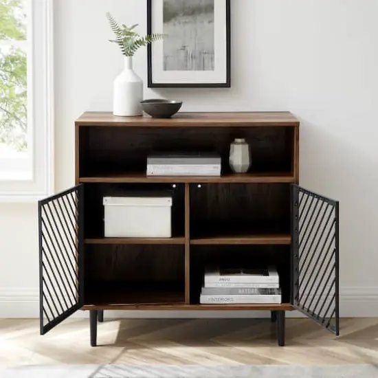 Walker Edison 32" Reclaimed Barnwood Modern Slanted Metal Door Accent Cabinet {4}