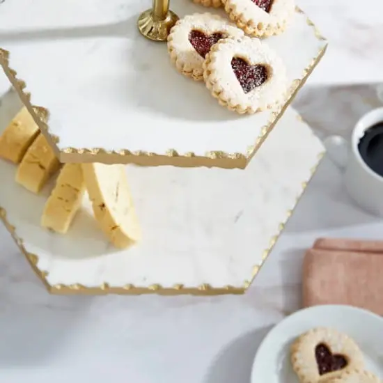 Gold Stoneware & Aluminum 3 Tier Tray Stand {8}