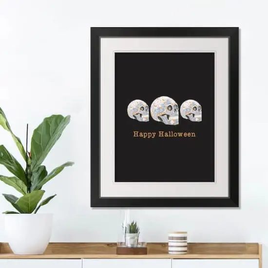 Floral Skull Black Framed Print Wall Art {4}