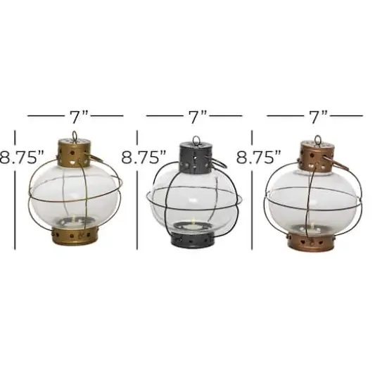Set of 3" Multi Colored Metal Rustic Lantern, 7" x 8" {9}