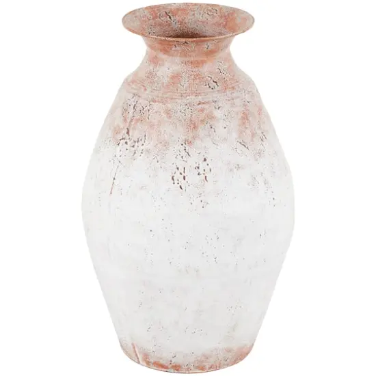 18" Copper Metal Distressed Textured Vase with Terra Cotta Accents {1}