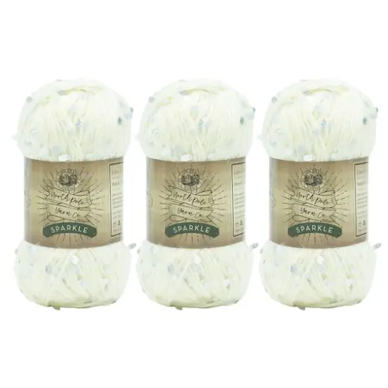 3 Pack Lion Brand&reg; North Pole Yarn Co. Sparkle Yarn Cream {1}
