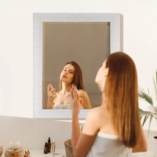 Head West Micro Square Tiled White & Chrome Beveled 27.5" x 33.5" Framed Accent Vanity Mirror {3}