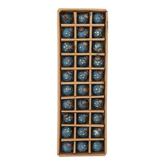 Hello Honey&reg; Distressed Navy & Gold Round Glass Hobnail Ornaments Boxed Set {1}