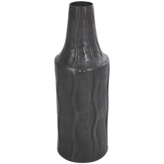 14" Black Metal Snakeskin Inspired Vase with Dimensional Wavy Accents {7}