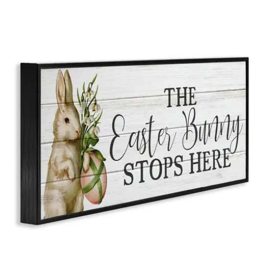 Stupell Industries Easter Bunny Stops Here Country Grain Pattern Phrase Framed Giclee Art Black {4}