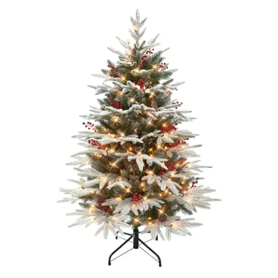 4.5ft. Pre-Lit Flocked Halifax Fir Artificial Christmas Tree, Clear Incandescent Lights {1}