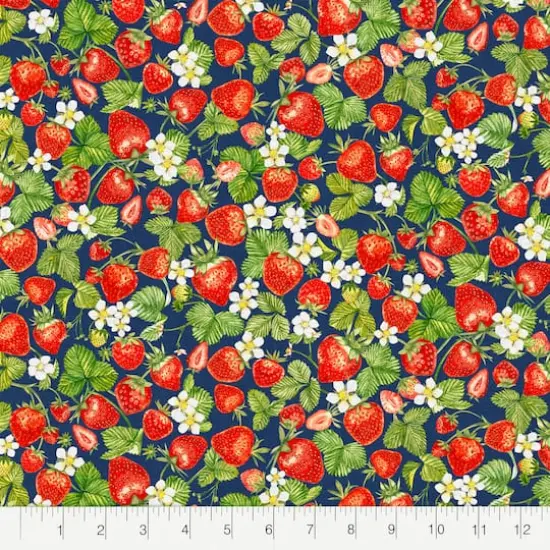 Fabric Editions Navy Strawberry Cotton Fabric {3}