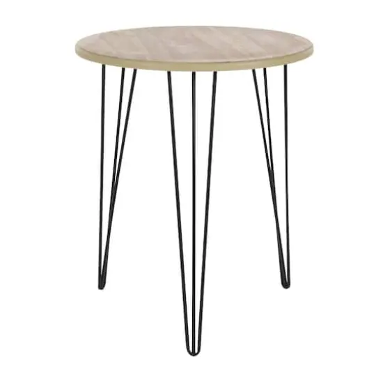 22'' Brown Wood & Black Metal Modern Accent Table {1}