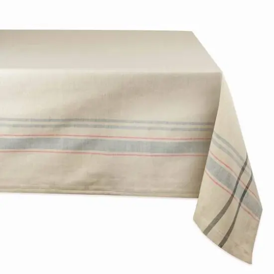 DII&reg; 84" Gray French Stripe Tablecloth {1}