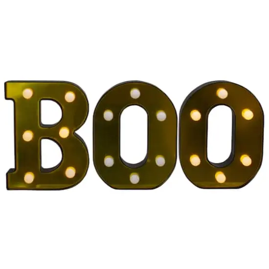 6.5" Lighted Black & Gold BOO Halloween Marquee Sign {1}