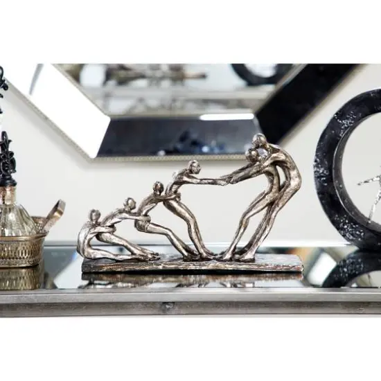 13" Silver Polystone Modern Tug of War Sculpture {10}