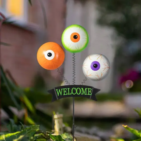 Glitzhome&reg; 35.25" Halloween Metal "WELCOME" Spring Eyeballs Yard Stake {6}
