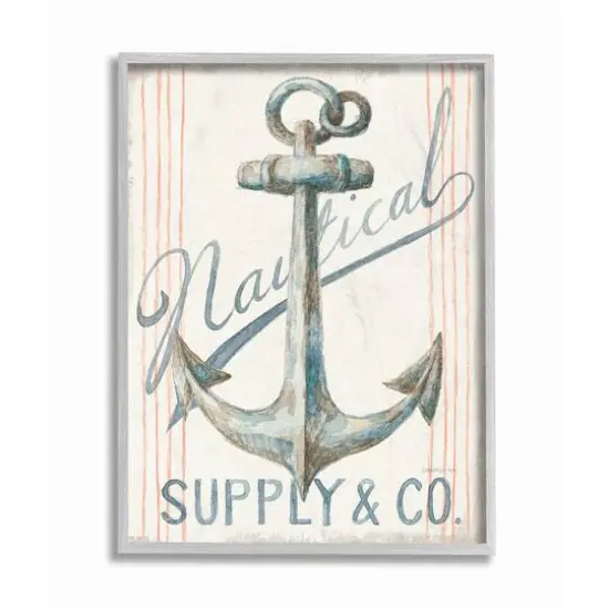 Stupell Industries Nautical Boat Anchor Watercolor Gray Framed Wall Art {1}