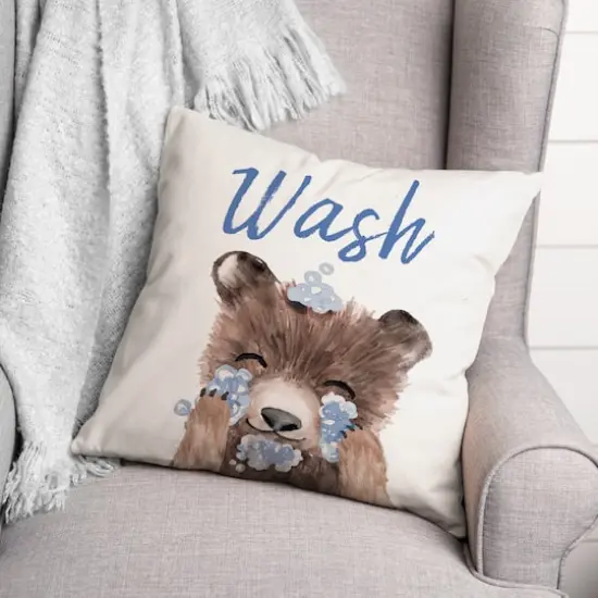 Bear Washing Face 18" x 18" Indoor/Outdoor Pillow {4}