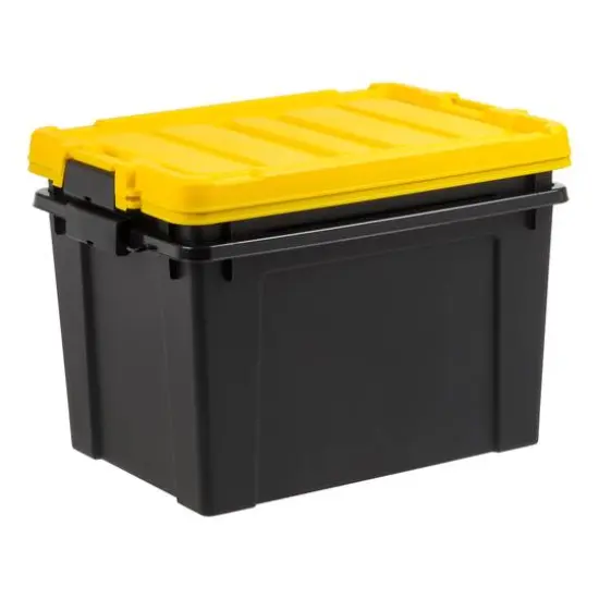 IRIS&reg; 78.5qt. Black Store-It-All Utility Totes with Yellow Buckle Lids, 2ct. {6}