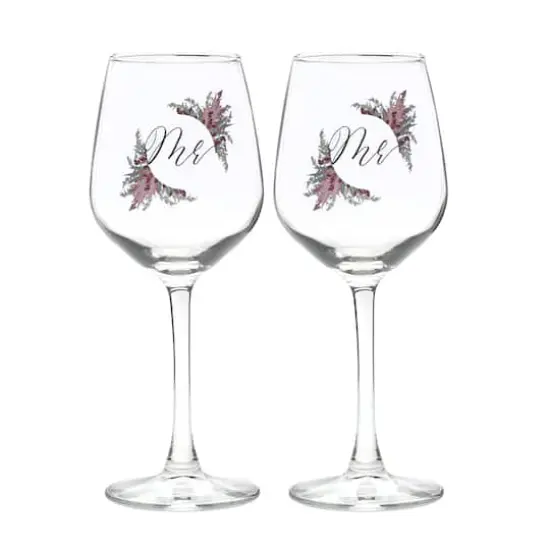 12oz. Mr. & Mr. Dried Floral Wine Glass Set {1}