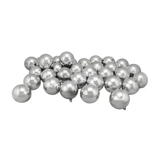 32ct. 3.25" Shiny Silver Shatterproof Plastic Ball Ornaments {1}