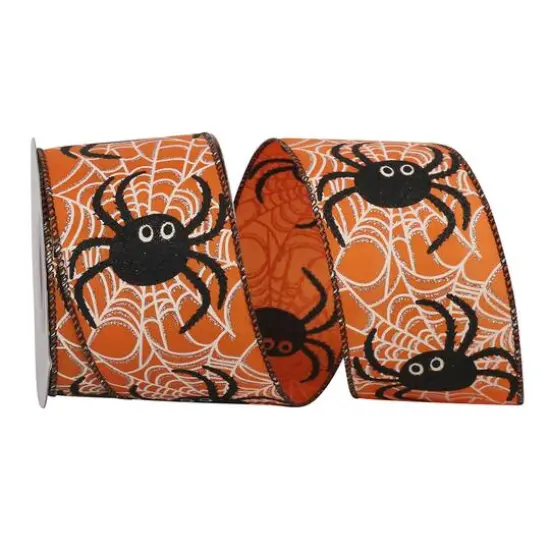 Reliant 2.5" x 10yd. Orange Spider Web Glitter Halloween Wired Ribbon {1}