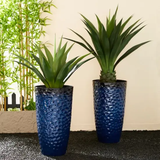 Glitzhome® 23.75" Eco-Friendly Honeycomb Textured Cobalt Blue Tall Plastic Planters, 2ct. {4}