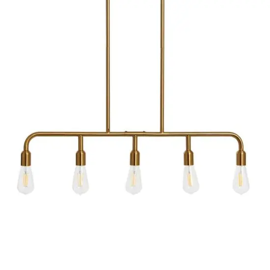 Hello Honey® Robert Stevenson Lighting Benson Exposed Bulb Metal 5-Light Linear Chandelier Brushed Gold {7}