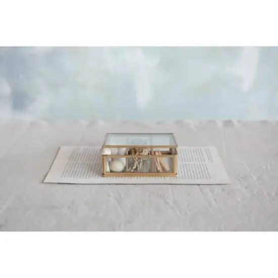 Hello Honey&reg; Small Brass Metal & Glass 3 Compartment Box {3}