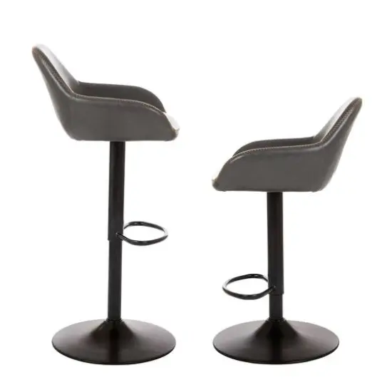 Glitzhome® Mid-Century Leatherette Gaslift Adjustable Swivel Bar Stool Set Gray {7}