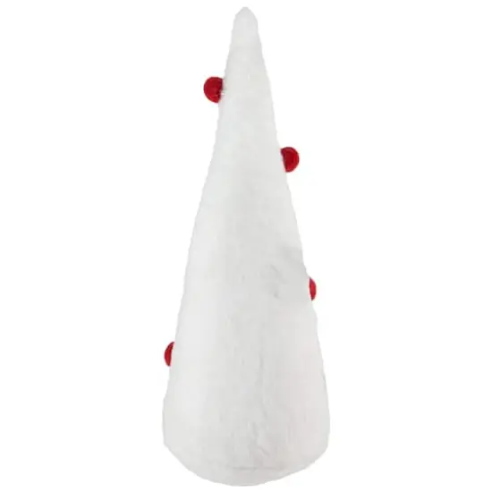 12" White Plush Christmas Cone Tree with Red Pompom Ornaments {1}