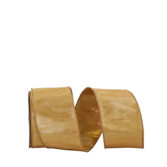 Reliant 2.5" x 10yd. Old Gold Dupioni Lam&eacute; Wired Metallic Ribbon {1}