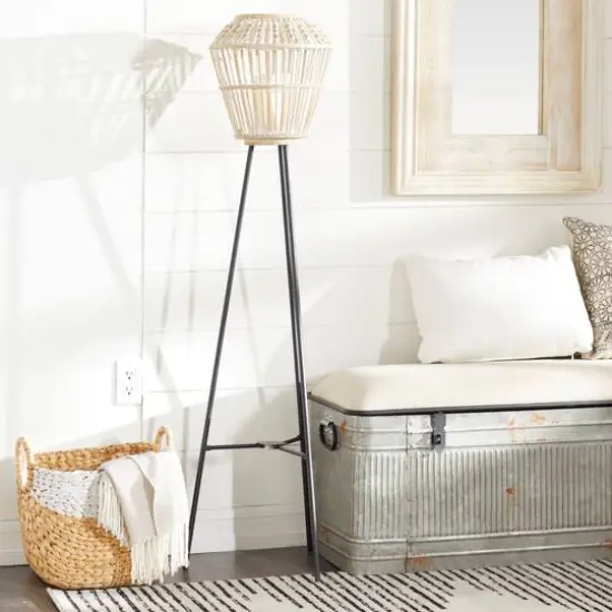 White Metal Natural Lantern, 55" x 13" x 13" {7}