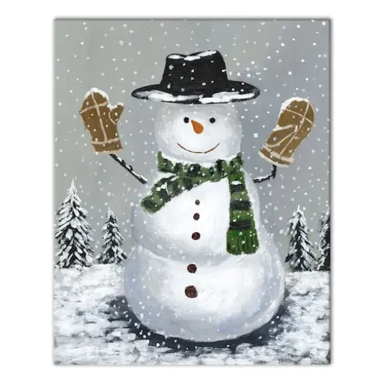 Wintery Snowman Canvas Wall Art {1}