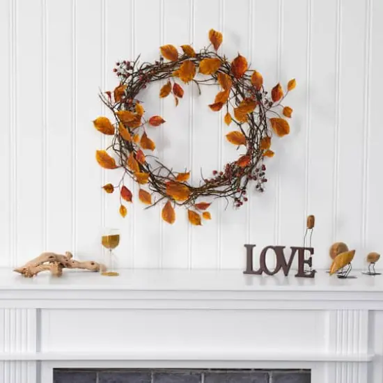 19" Harvest Leaf, Berries & Twig Wreath {3}
