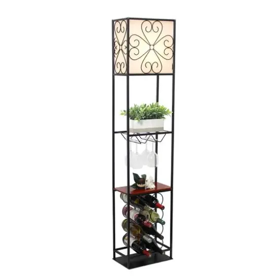 Elegant Designs™ 5ft. Black Organizer Storage Shelf and Wine Rack Floor Lamp {8}