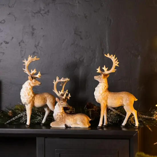 Glittered Holiday Deer Figurine Set {3}
