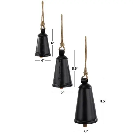 Black Metal Bohemian Decorative Cow Bell, Set of 3" 13", 10", 9" {7}