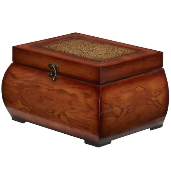 Brown Decorative Lacquered Wood Chests Set {5}