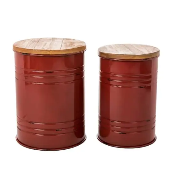 Glitzhome&reg; Metal Storage Accent Table with Solid Wood Lid Set Red {1}