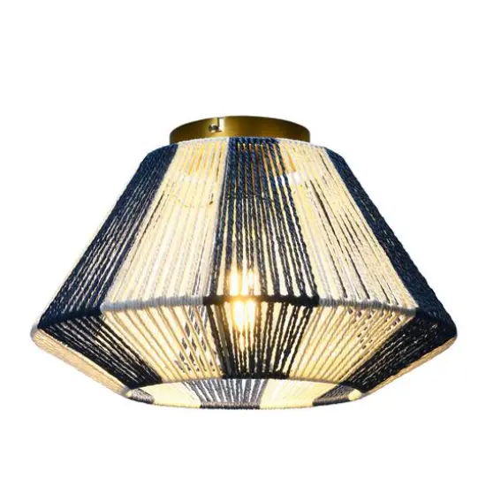 Hello Honey&reg; Navy & White Flush Mount Ceiling Light with Woven Paper Rope Shade {9}