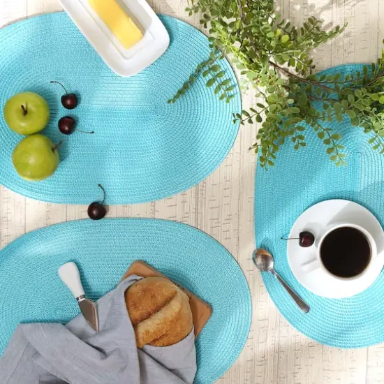 DII&reg; Oval Plastic Woven Placemats, 6ct. Aqua {5}