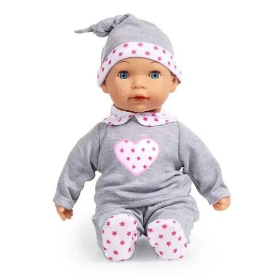 Bayer Design 15" Gray & Pink Hearts Interactive Tears Baby Doll {3}