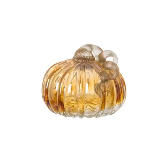 Glitzhome&reg; Green & Amber Crackle Glass Short Pumpkin Set {4}
