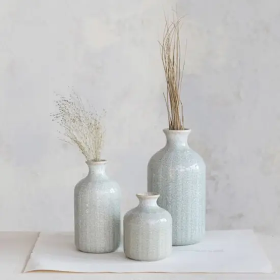 Hello Honey&reg; Gray, Green & Natural Stoneware Vase Set {4}