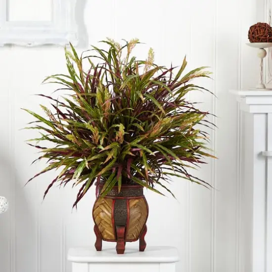 2.5ft. Red & Green Autumn Grass Arrangement in Woven Vase {3}
