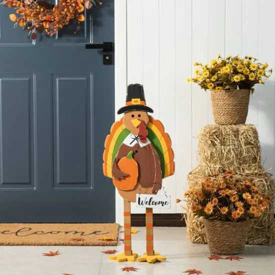 Glitzhome&reg; 30.25" Thanksgiving Wood Turkey Porch D&eacute;cor {4}