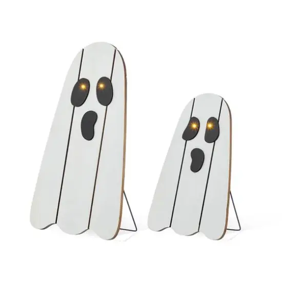 Glitzhome&reg; 24"H Halloween Lighted Wooden White Ghost Porch Decor with Timer Set {1}