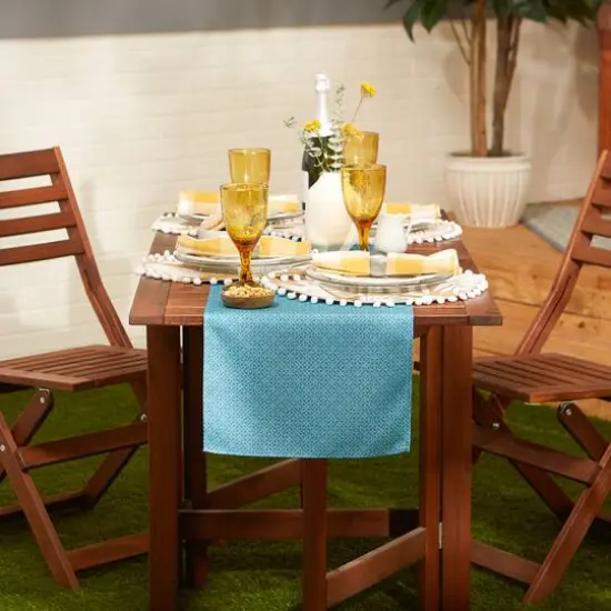 DII&reg; 72" Tonal Lattice Print Outdoor Table Runner Storm Blue {6}