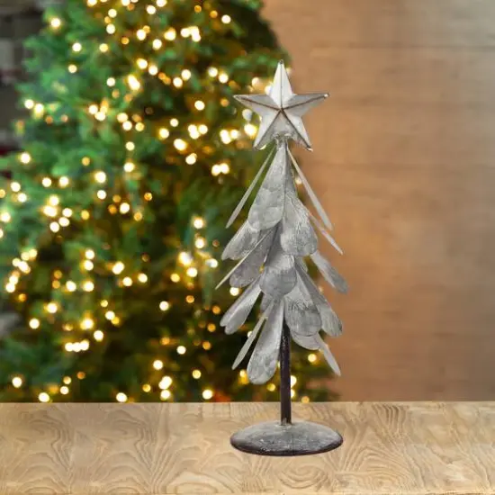 Glitzhome&reg; 14.5" Galvanized Metal Christmas Tree Table D&eacute;cor {3}