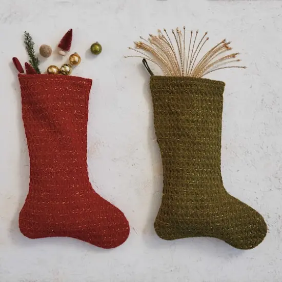 Hello Honey&reg; 20" Green Woven Cotton Stocking D&eacute;cor {3}