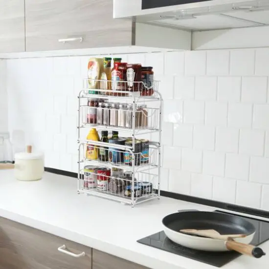 2-Tier Stackable Sliding Basket Cabinet Organizers, 2ct. White {6}